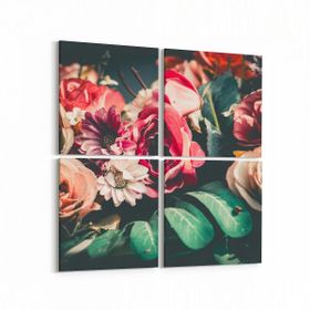 Olla 11781K4 Çiçek Görseli Kare 4 Parça 65x65 cm Kanvas Tablo