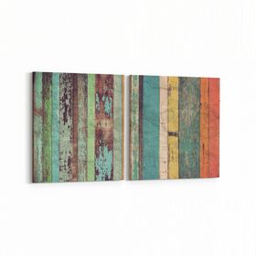Olla 11977K2Y Ahşap Desen Görseli Kare 2 Parça Yatay 65x30 cm Kanvas Tablo