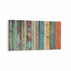 Olla 11977K2Y Ahşap Desen Görseli Kare 2 Parça Yatay 65x30 cm Kanvas Tablo