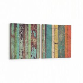 Olla 11977K2Y Ahşap Desen Görseli Kare 2 Parça Yatay 65x30 cm Kanvas Tablo