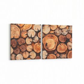 Olla 12046K2Y Ahşap Desen Görseli Kare 2 Parça Yatay 65x30 cm Kanvas Tablo