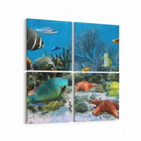Olla 12056K4 Akvaryum Balık Görseli Kare 4 Parça 65x65 cm Kanvas Tablo