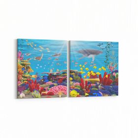 Olla 12063K2Y Akvaryum Balık Görseli Kare 2 Parça Yatay 65x30 cm Kanvas Tablo