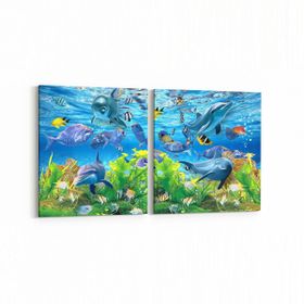 Olla 12083K2Y Akvaryum Balık Görseli Kare 2 Parça Yatay 65x30 cm Kanvas Tablo