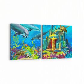 Olla 12084K2Y Akvaryum Balık Görseli Kare 2 Parça Yatay 65x30 cm Kanvas Tablo