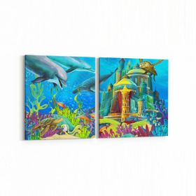 Olla 12084K2Y Akvaryum Balık Görseli Kare 2 Parça Yatay 65x30 cm Kanvas Tablo