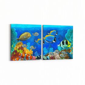 Olla 12087K2Y Akvaryum Balık Görseli Kare 2 Parça Yatay 65x30 cm Kanvas Tablo