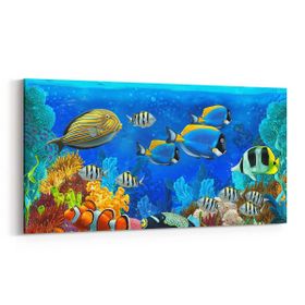 Olla 12087YD Akvaryum Balık Görseli Yatay Dar 60x30 cm Kanvas Tablo