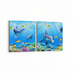 Olla 12094K2Y Akvaryum Balık Görseli Kare 2 Parça Yatay 65x30 cm Kanvas Tablo