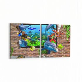Olla 12095K2Y Akvaryum Balık Görseli Kare 2 Parça Yatay 65x30 cm Kanvas Tablo