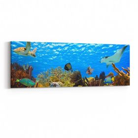 Olla 12097YI Akvaryum Balık Görseli Yatay İnce 90x30 cm Kanvas Tablo