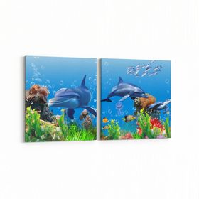 Olla 12102K2Y Akvaryum Balık Görseli Kare 2 Parça Yatay 65x30 cm Kanvas Tablo
