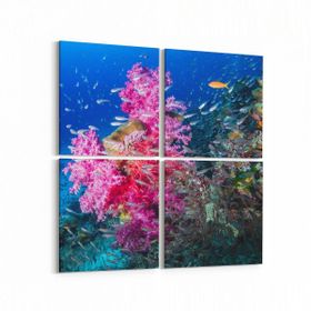 Olla 12104K4 Akvaryum Balık Görseli Kare 4 Parça 65x65 cm Kanvas Tablo