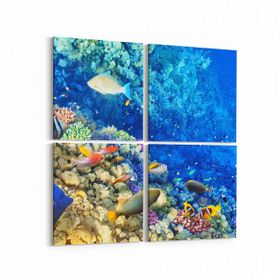 Olla 12126K4 Akvaryum Balık Görseli Kare 4 Parça 65x65 cm Kanvas Tablo