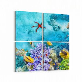 Olla 12129K4 Akvaryum Balık Görseli Kare 4 Parça 65x65 cm Kanvas Tablo