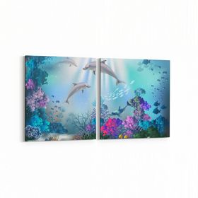 Olla 12134K2Y Akvaryum Balık Görseli Kare 2 Parça Yatay 65x30 cm Kanvas Tablo