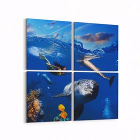 Olla 12201K4 Akvaryum Balık Görseli Kare 4 Parça 65x65 cm Kanvas Tablo