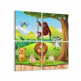 Olla 12716K4 Çocuk Odası Görseli 4 Parça 65x65 cm Kanvas Tablo