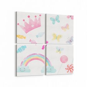 Olla 12721K4 Çocuk Odası Görseli 4 Parça 65x65 cm Kanvas Tablo