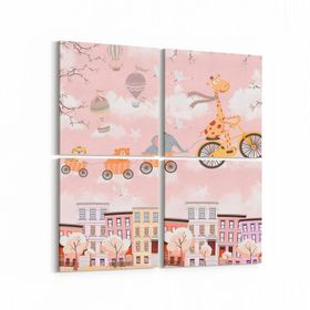 Olla 12743K4 Çocuk Odası Görseli 4 Parça 65x65 cm Kanvas Tablo
