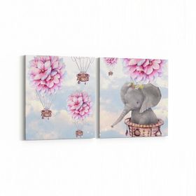 Olla 12748K2Y Çocuk Odası Görseli 2 Parça Yatay 65x30 cm Kanvas Tablo