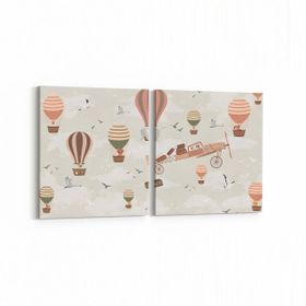 Olla 12753K2Y Çocuk Odası Görseli 2 Parça Yatay 65x30 cm Kanvas Tablo