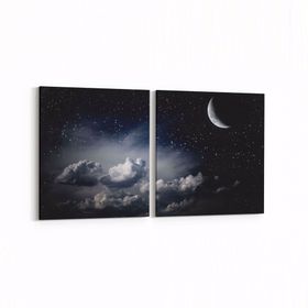 Olla 14658K2Y Gece Gökyüzü Görseli Kare 2 Parça Yatay 65x30 cm Kanvas Tablo