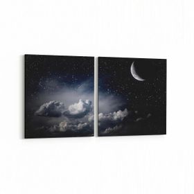 Olla 14658K2Y Gece Gökyüzü Görseli Kare 2 Parça Yatay 65x30 cm Kanvas Tablo