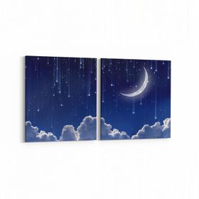 Olla 14661K2Y Gece Gökyüzü Görseli Kare 2 Parça Yatay 65x30 cm Kanvas Tablo