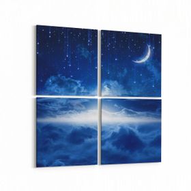 Olla 14687K4 Gece Gökyüzü Görseli Kare 4 Parça 65x65 cm Kanvas Tablo