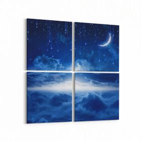 Olla 14687K4 Gece Gökyüzü Görseli Kare 4 Parça 65x65 cm Kanvas Tablo