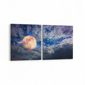 Olla 14695K2Y Gece Gökyüzü Görseli Kare 2 Parça Yatay 65x30 cm Kanvas Tablo