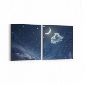 Olla 14711K2Y Gece Gökyüzü Görseli Kare 2 Parça Yatay 65x30 cm Kanvas Tablo