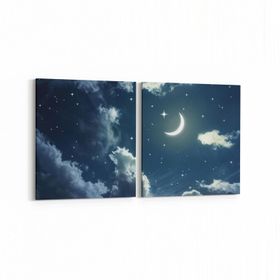 Olla 14714K2Y Gece Gökyüzü Görseli Kare 2 Parça Yatay 65x30 cm Kanvas Tablo