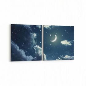 Olla 14714K2Y Gece Gökyüzü Görseli Kare 2 Parça Yatay 65x30 cm Kanvas Tablo