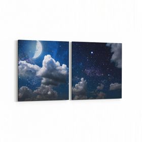 Olla 14721K2Y Gece Gökyüzü Görseli Kare 2 Parça Yatay 65x30 cm Kanvas Tablo
