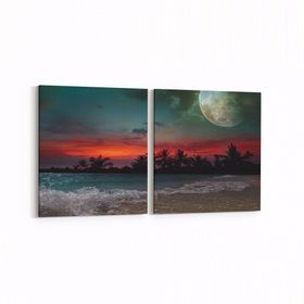 Olla 14740K2Y Gece Gökyüzü Görseli Kare 2 Parça Yatay 65x30 cm Kanvas Tablo