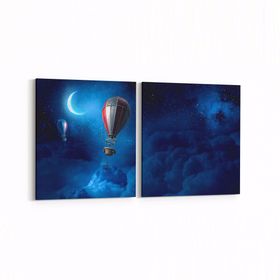 Olla 14758K2Y Gece Gökyüzü Görseli Kare 2 Parça Yatay 65x30 cm Kanvas Tablo