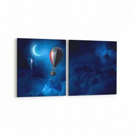 Olla 14758K2Y Gece Gökyüzü Görseli Kare 2 Parça Yatay 65x30 cm Kanvas Tablo