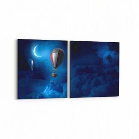 Olla 14758K2Y Gece Gökyüzü Görseli Kare 2 Parça Yatay 65x30 cm Kanvas Tablo