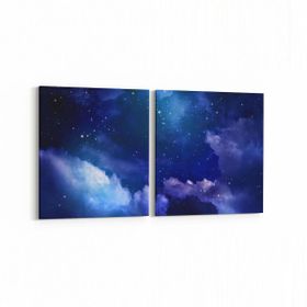 Olla 14773K2Y Gece Gökyüzü Görseli Kare 2 Parça Yatay 65x30 cm Kanvas Tablo