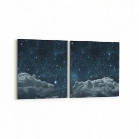 Olla 14775K2Y Gece Gökyüzü Görseli Kare 2 Parça Yatay 65x30 cm Kanvas Tablo