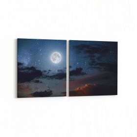 Olla 14781K2Y Gece Gökyüzü Görseli Kare 2 Parça Yatay 65x30 cm Kanvas Tablo