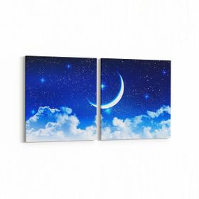 Olla 14783K2Y Gece Gökyüzü Görseli Kare 2 Parça Yatay 65x30 cm Kanvas Tablo