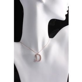 Omar Silver Büyük Boy D Harf Zirkon Taşlı Rose 925 Ayar Gümüş Kolye