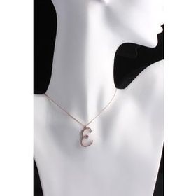 Omar Silver Büyük Boy E Harf Zirkon Taşlı Rose 925 Ayar Gümüş Kolye