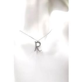 Omar Silver Büyük Boy R Harf Zirkon Taşlı 925 Ayar Gümüş Kolye