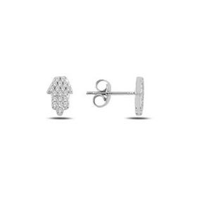 Omar Silver Fatma Ana Eli Zirkon Taşlı Beyaz 4 mm 925 Ayar Gümüş Küpe
