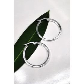 Omar Silver Halka Model Kare Kesim Şarnel 29 mm 925 Ayar Kadın Gümüş Küpe