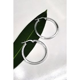 Omar Silver Halka Model Kare Kesim Şarnel 29 mm 925 Ayar Kadın Gümüş Küpe